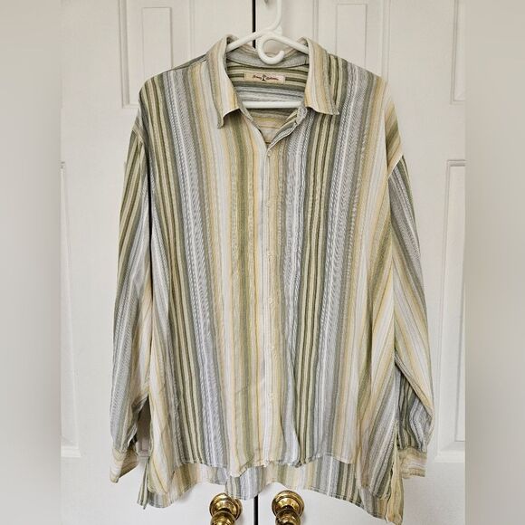 VTG Tommy Bahama Shirt Mens XXL Green Tencel Lyocell L/S Button Down Striped GUC - Picture 1 of 11